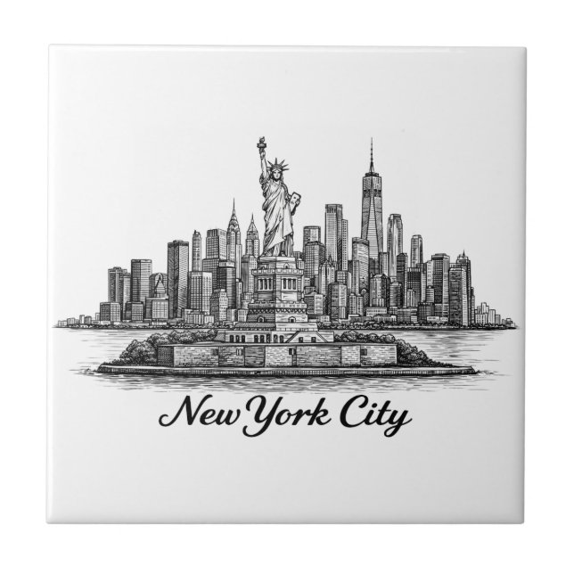 New York City Skyline Linje Konst Illustration Kakelplatta (Framsidan)