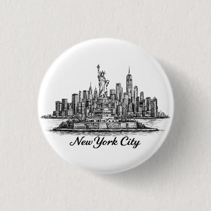 New York City Skyline Linje Konst Illustration Knapp