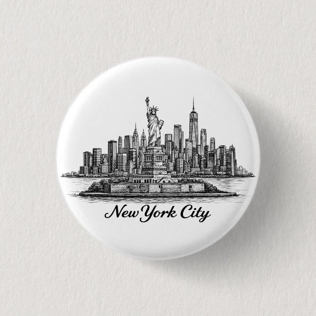 New York City Skyline Linje Konst Illustration Knapp (Framsida)