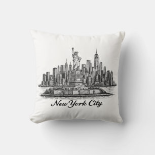 New York City Skyline Linje Konst Illustration Kudde