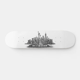 New York City Skyline Linje Konst Illustration Mini Skateboard Bräda 18,5 Cm