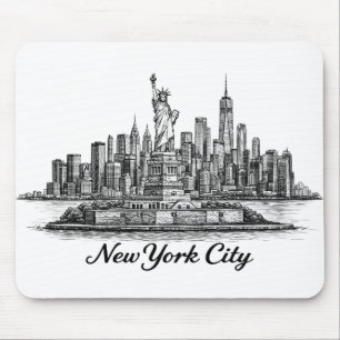 New York City Skyline Linje Konst Illustration Musmatta