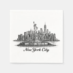 New York City Skyline Linje Konst Illustration Pappersservett