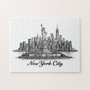 New York City Skyline Linje Konst Illustration Pussel