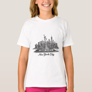 New York City Skyline Linje Konst Illustration T Shirt
