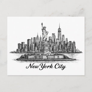 New York City Skyline Linje Konst Illustration Vykort