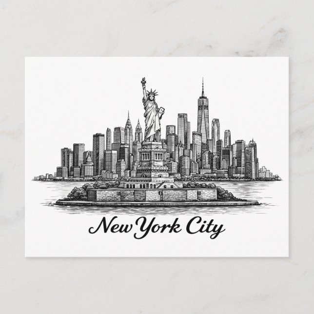 New York City Skyline Linje Konst Illustration Vykort (Framsida)