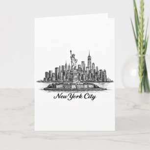 New York City Skyline Linjearbeten Illustration Kort