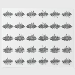 New York City Skyline Linjekonst Illustration Presentpapper