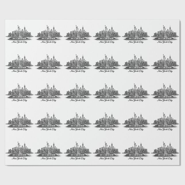 New York City Skyline Linjekonst Illustration Presentpapper (Platt)