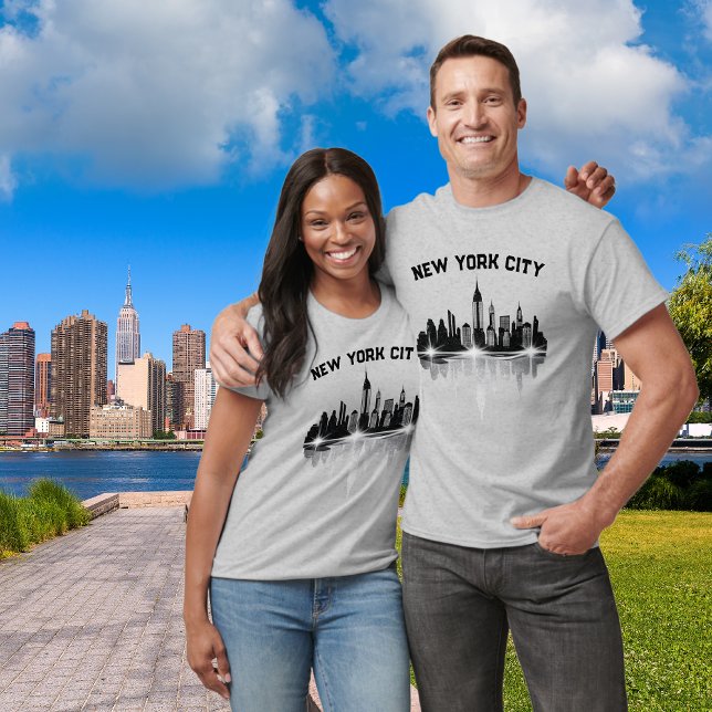 New York City Skyline Manar Grått T Shirt (His And Hers Matching Shirts)