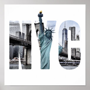 New York City Skyline med Frihetsgudinnan Poster