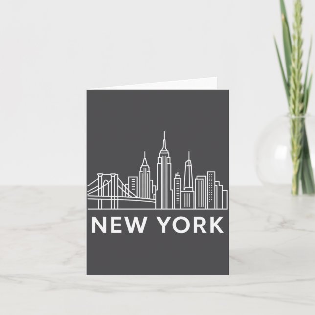New York City Skyline Minimalist White Line Art _1 Kort (Framsida)