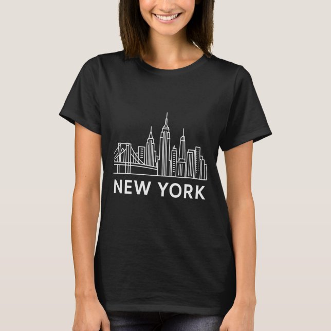 New York City Skyline Minimalist White Line Art _1 T Shirt (Framsida)