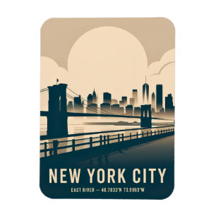New York City Skyline Minimalistisk konst Vintage Magnet