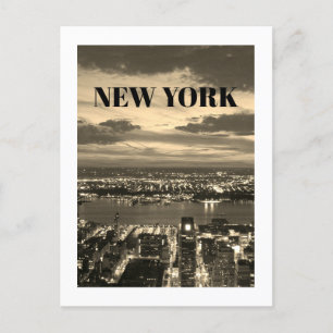 New York City Skyline Night Ljus Twilight Sepia Vykort