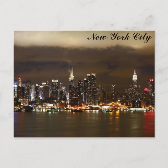 New York City Skyline Night Panoramic Photo Vykort (Framsida)