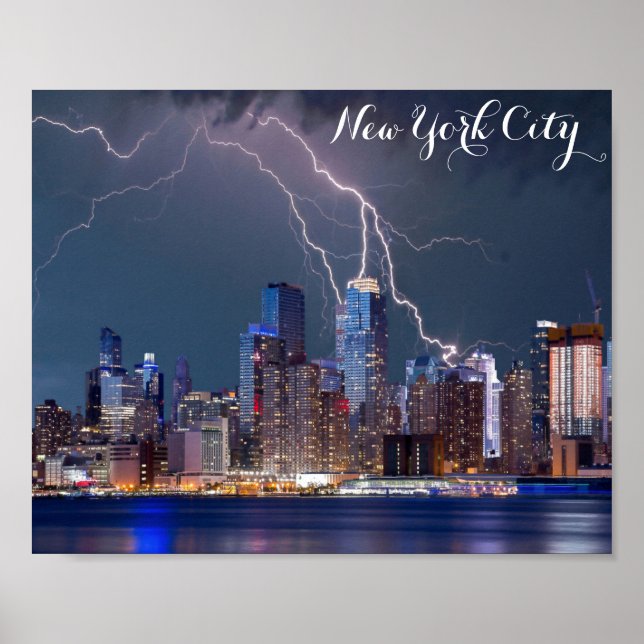 New York City Skyline Night Storm Photo Poster (Framsidan)