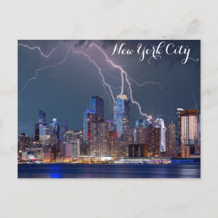 New York City Skyline Night Storm Photo Vykort