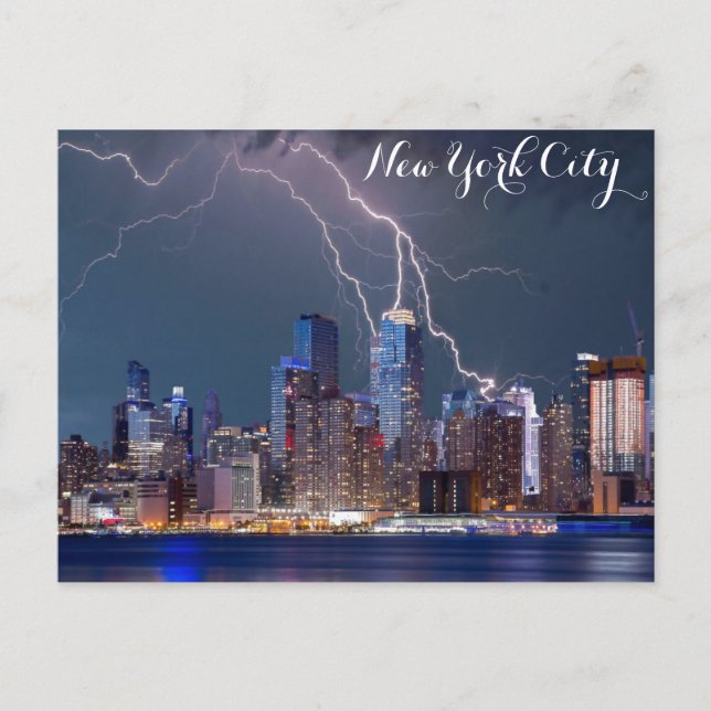 New York City Skyline Night Storm Photo Vykort (Framsida)