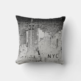 New York City Skyline | NYC | Grått och svart Kudde