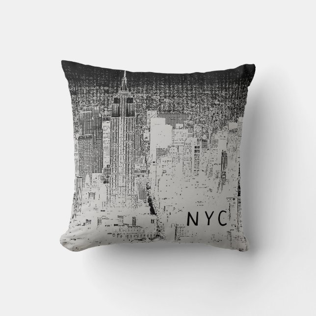 New York City Skyline | NYC | Grått och svart Kudde (Framsida)