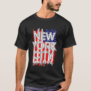 New York City Skyline NYC Manhattan Flagga Amerika T Shirt