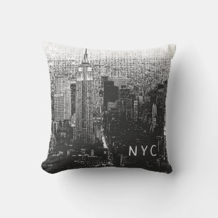 New York City Skyline   NYC   Svartvitt Kudde