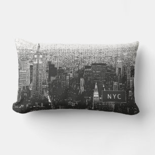 New York City Skyline NYC Svartvitt Lumbarkudde