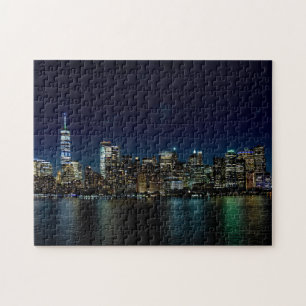 New York City Skyline på NIght Anpassningsbar Pussel