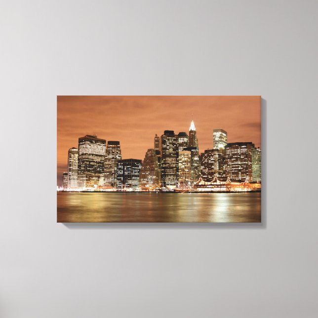 New York City skyline på Night Ljus Canvastryck (Framsida)