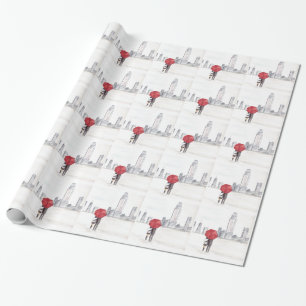 New York City skyline red paraply kärlek par Presentpapper