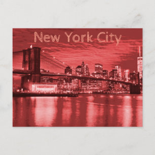 New York City Skyline Red Vykort
