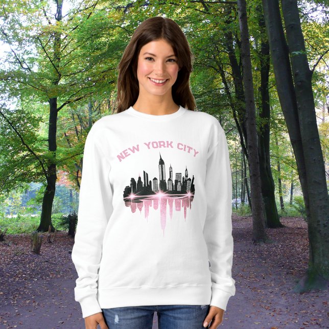 New York City Skyline Rosa Shimmer White T Shirt (Walking In Nature)
