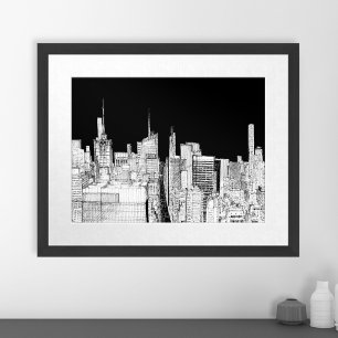 New York City Skyline Sketch Travel Art Skriv ut Poster