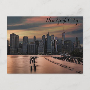 New York City Skyline Solnedgångsfoto Vykort