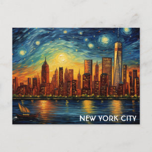 New York City Skyline Starry Night Travel Vykort