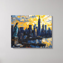 New York City Skyline Sunset Canvas Wall Art