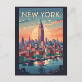 New York City Skyline Travel Art Vintage Vykort