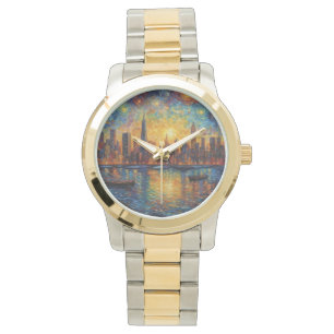 New York City Skyline van Gogh stil Armbandsur