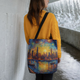 New York City Skyline van Gogh stil Axelväska