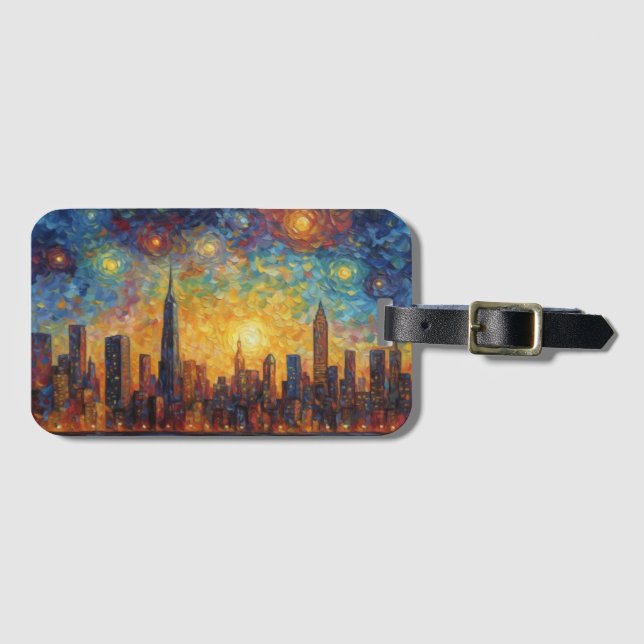 New York City Skyline van Gogh stil Bagagebricka (Framsida horisontal)