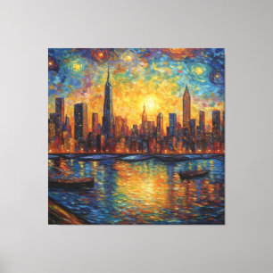 New York City Skyline van Gogh stil Canvastryck