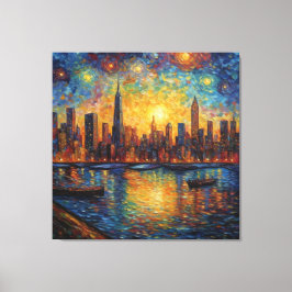 New York City Skyline van Gogh stil Canvastryck