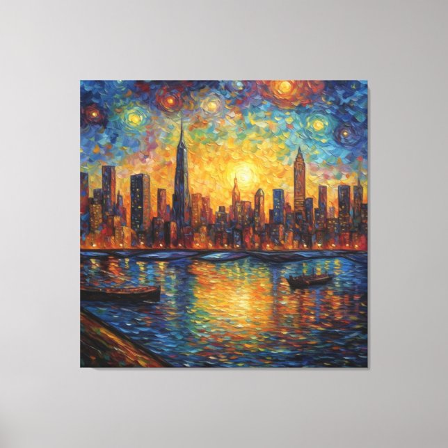 New York City Skyline van Gogh stil Canvastryck (Framsida)