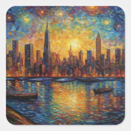 New York City Skyline van Gogh stil Fyrkantigt Klistermärke