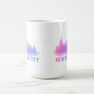 New York City Skyline Vattenfärgskonst – Neonbro Kaffemugg