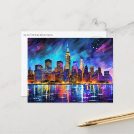 New York City Skyline vid nattmålning av Abstrakt Vykort