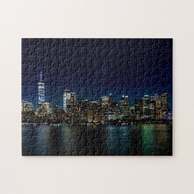 New York City Skyline vid NIght | ANPASSNINGSBAR Pussel (Horisontell)