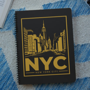 New York City Skyline – Vintage Guld & Svart Anteckningsbok